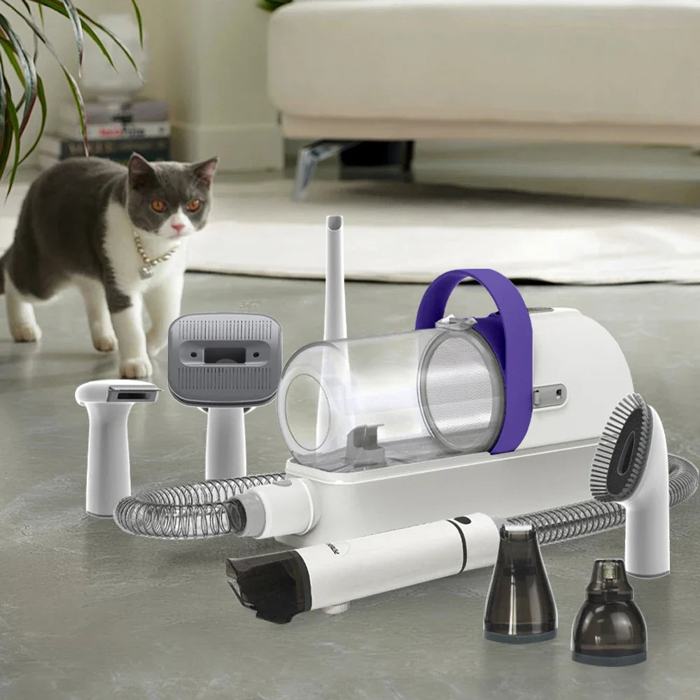 4-in-1 Purple Pet Grooming Vacuum with Deshedding Tool
