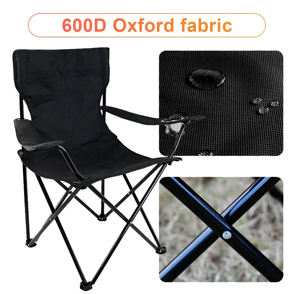 Portable Folding Camping Chair with Armrest & Carry Bag – Black
