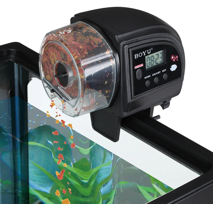 Electronic Aquarium Feeder with Adjustable Portion Control and Large Capacity Black
