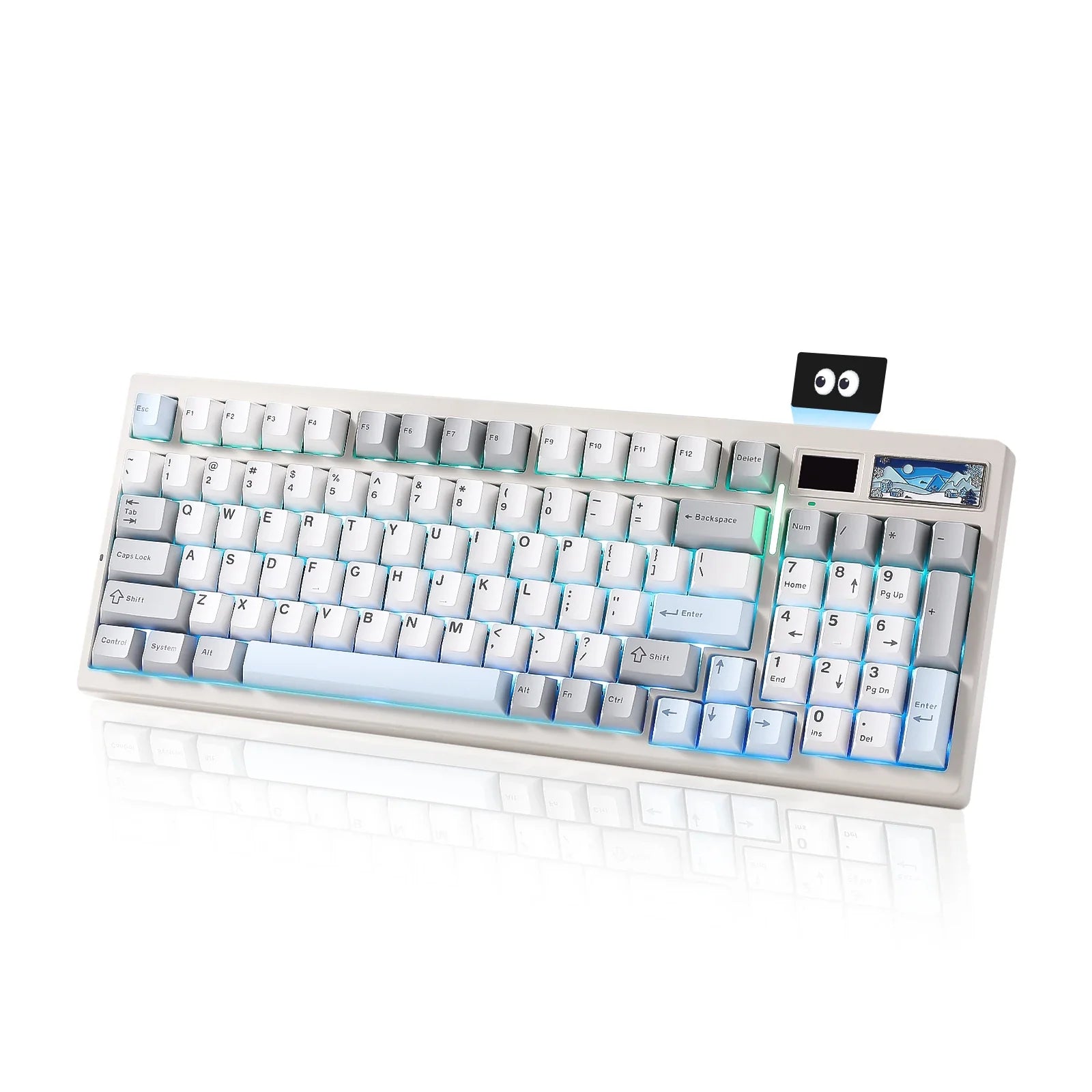 Wireless Mechanical Gaming Keyboard with Smart LCD Display White