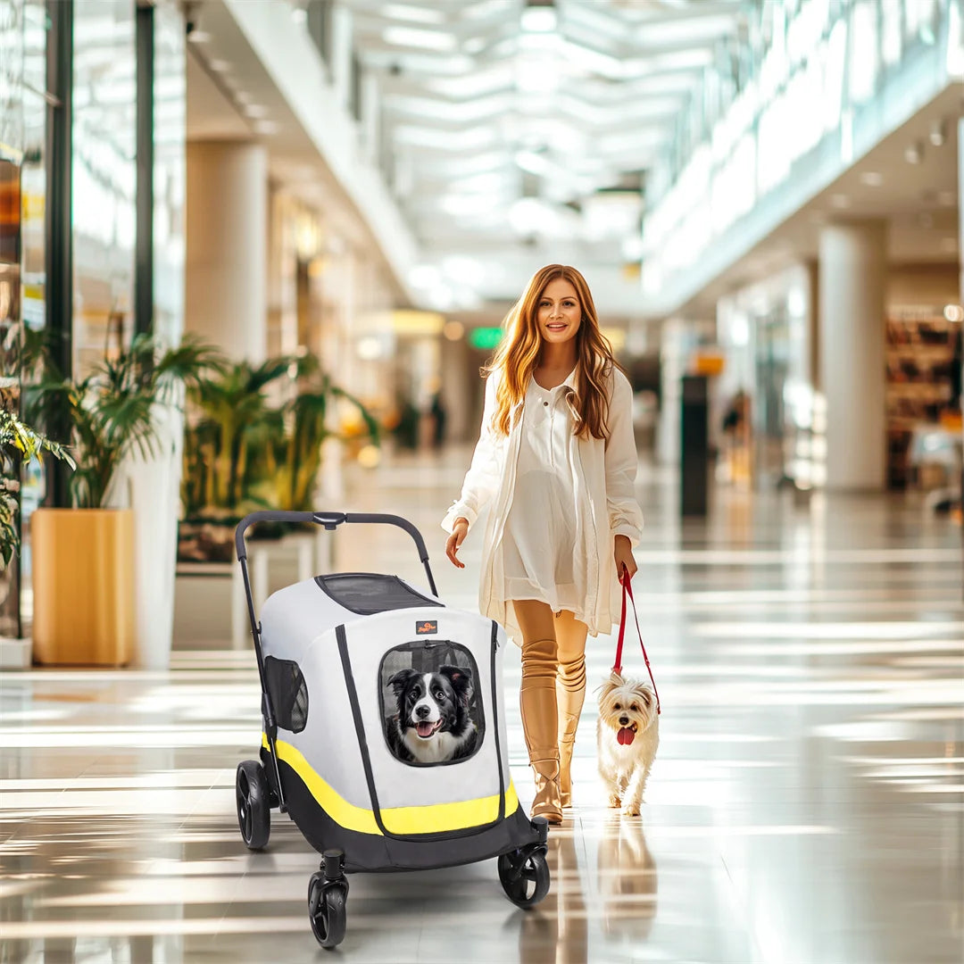 Foldable Dog Stroller with 4 Wheels – Portable Travel Carrier for Medium to Large Pets