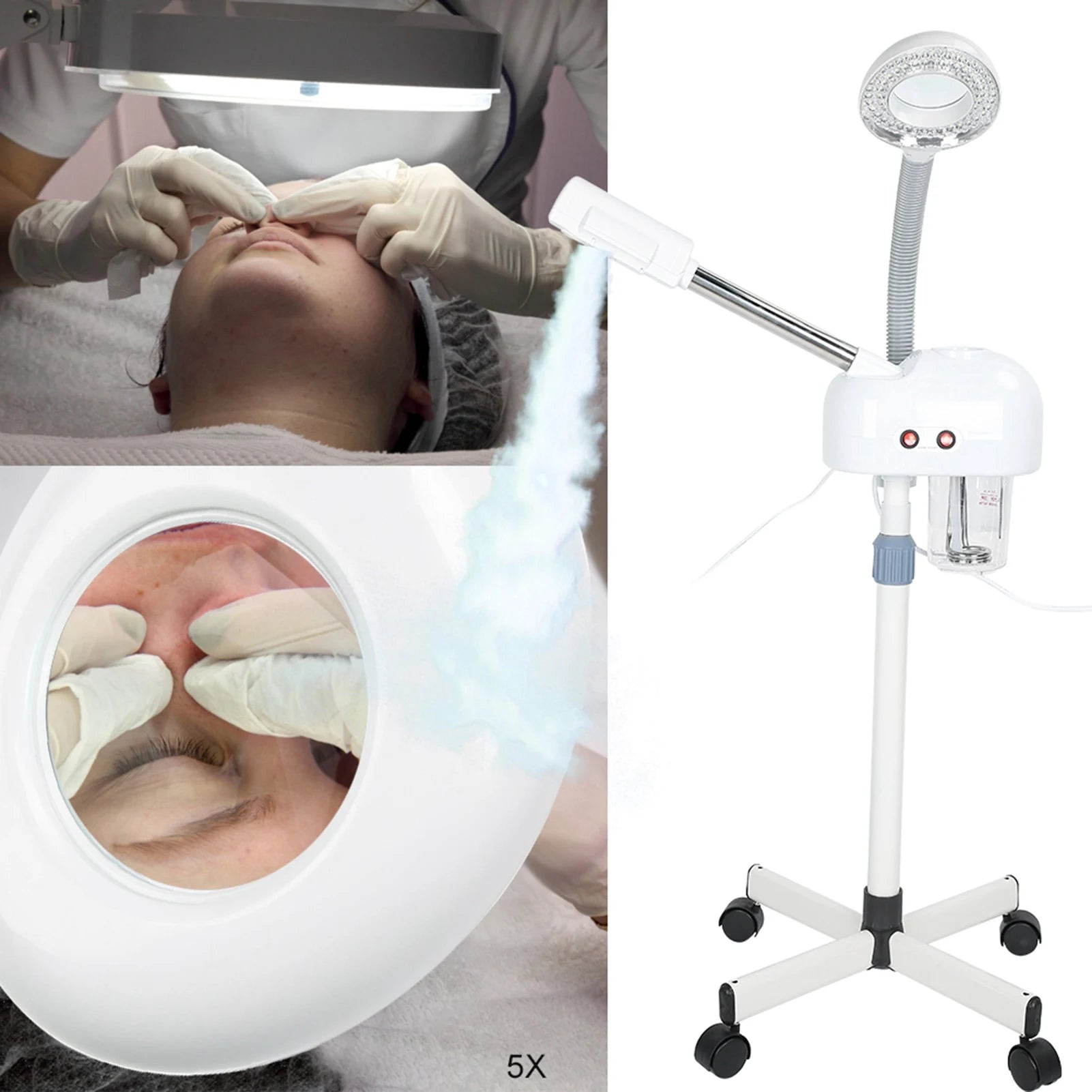 Portable 2-in-1 Facial Steamer with 5X LED Magnifying Lamp and Adjustable Stand White