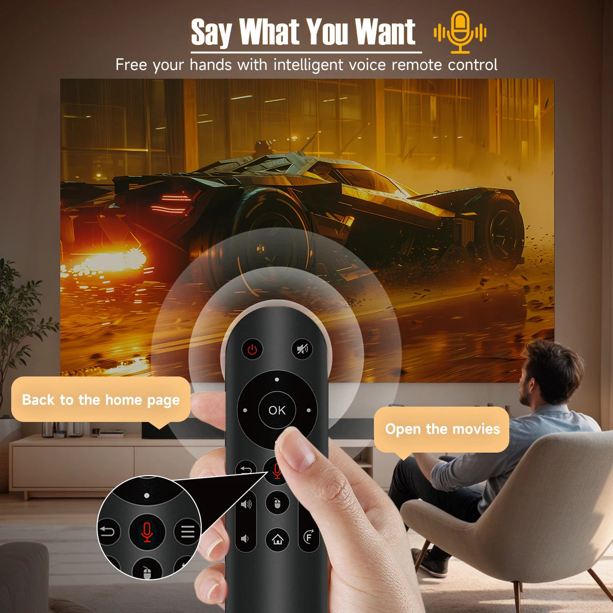 1080P Smart Projector with Auto Focus WiFi Bluetooth