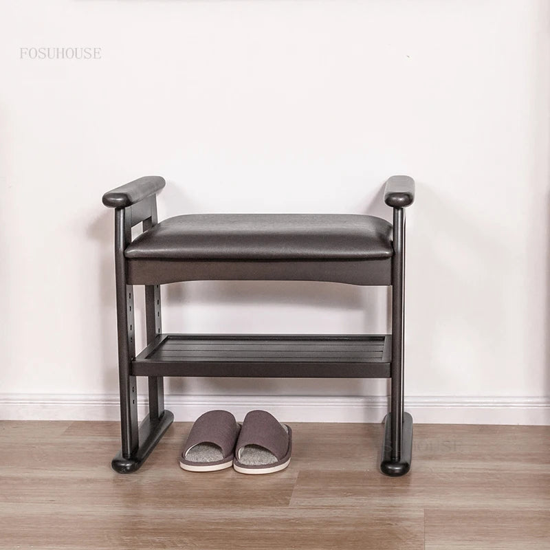 Modern Minimalist Shoe Rack with Seating Solid Wood Storage Bench for Porch & Bedroom