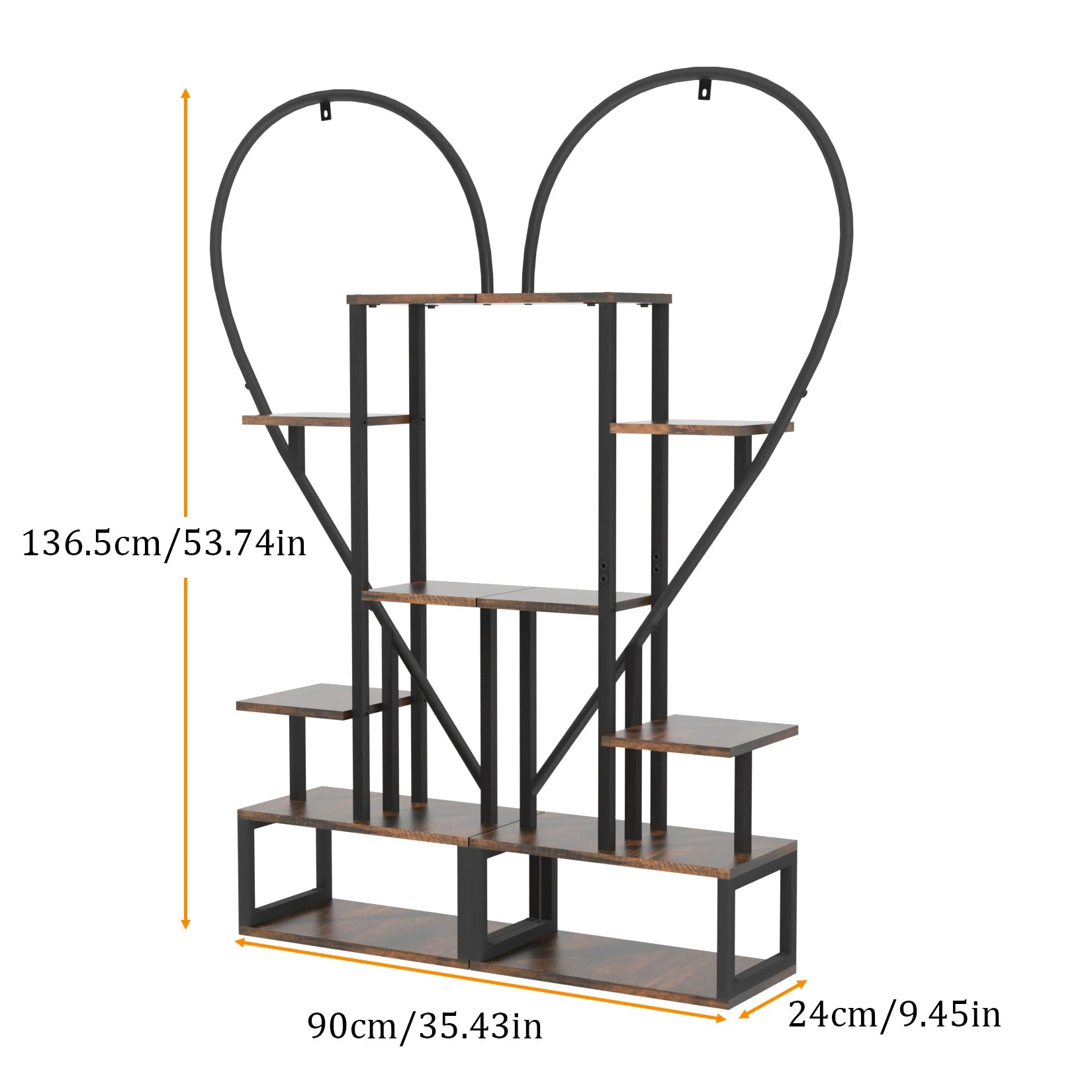 Black Multi-Tier Plant Rack Convertible Heart-Shaped Indoor/Outdoor 2-Piece Display Shelf Set