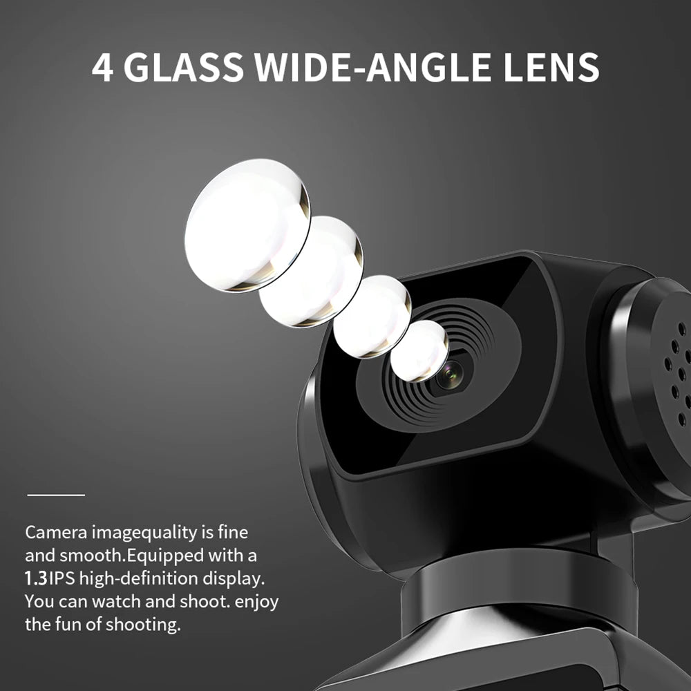 Rechargeable 4K Action Cam Compact Gimbal Recorder with WiFi, Mic, 270° Rotation Black