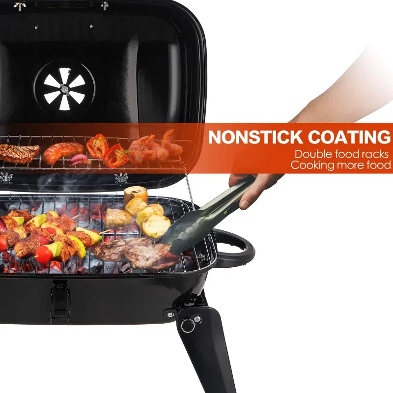 18-Inch Portable Charcoal BBQ Grill with Warming Rack