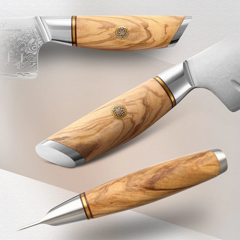 Professional 8.5" Damascus Kitchen Knife with Copper Rivets