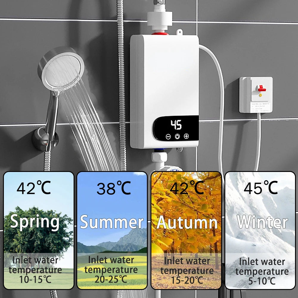 5500W Tankless Water Heater LCD Display, IPX4 Waterproof, With Accessories