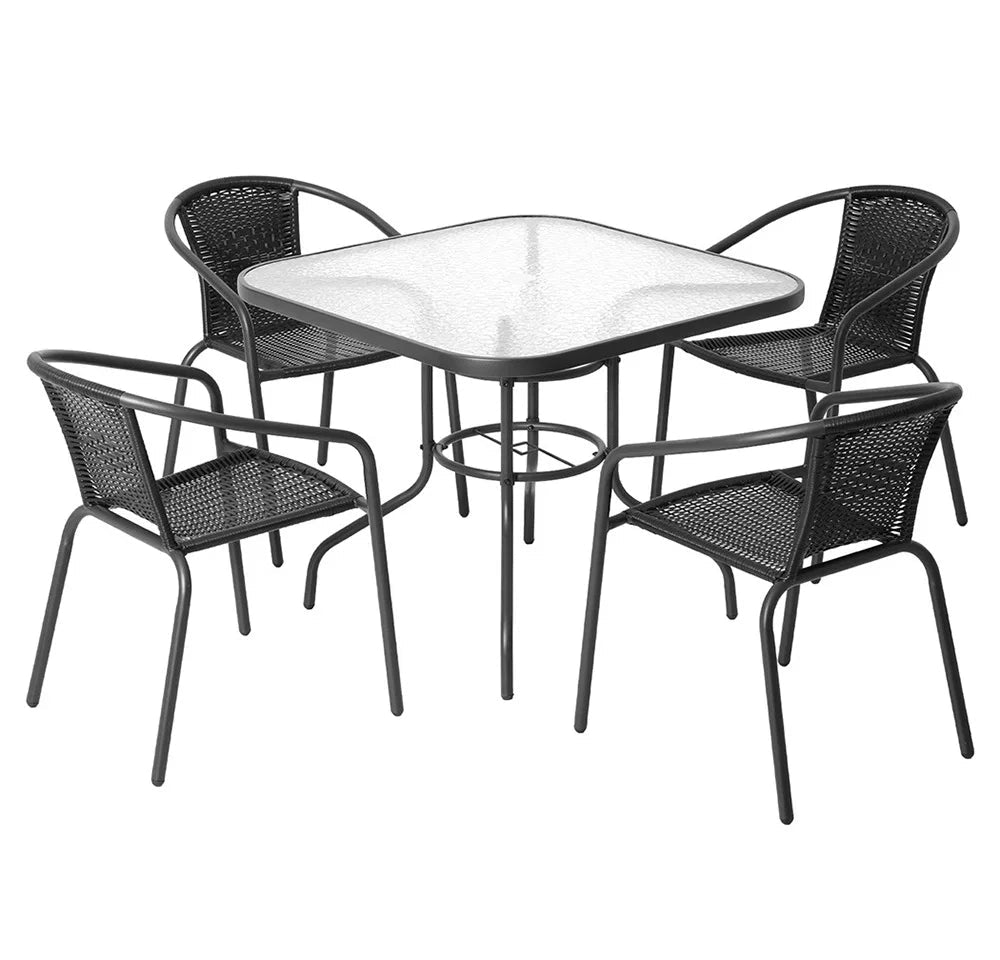 Outdoor Patio Dining Set 5-Piece with Rattan Steel Frame Table & Chairs