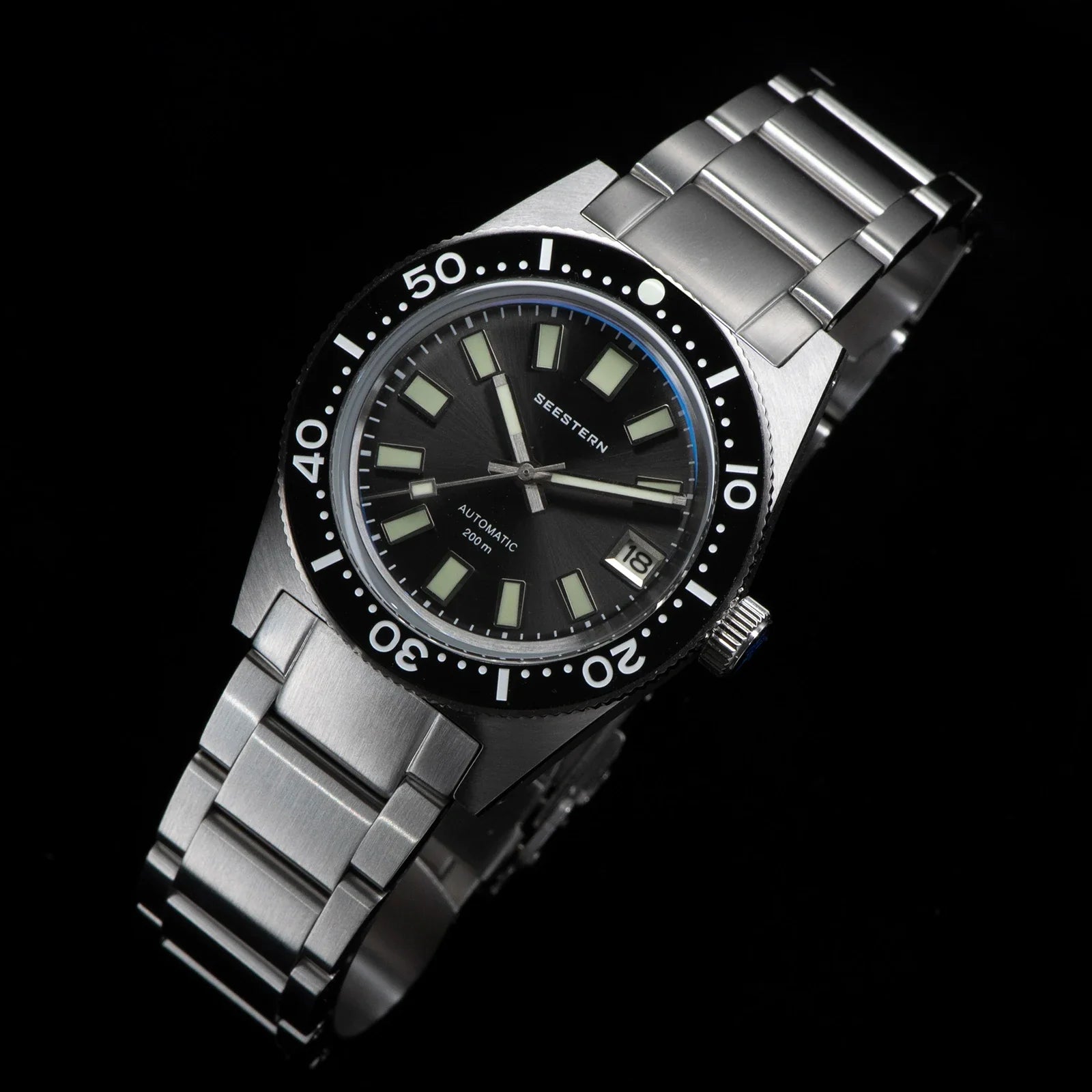 200m Waterproof Automatic Dive Watch with Luminous Bezel – Black
