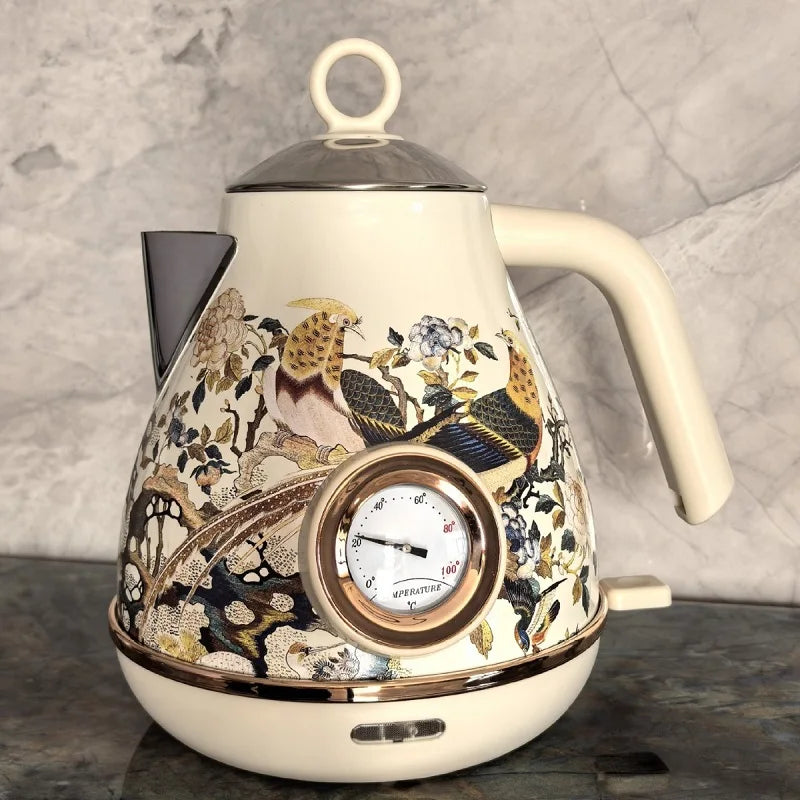 1.7L Retro Stainless Steel Electric Kettle with Thermometer Fast Boil & Auto Power Off