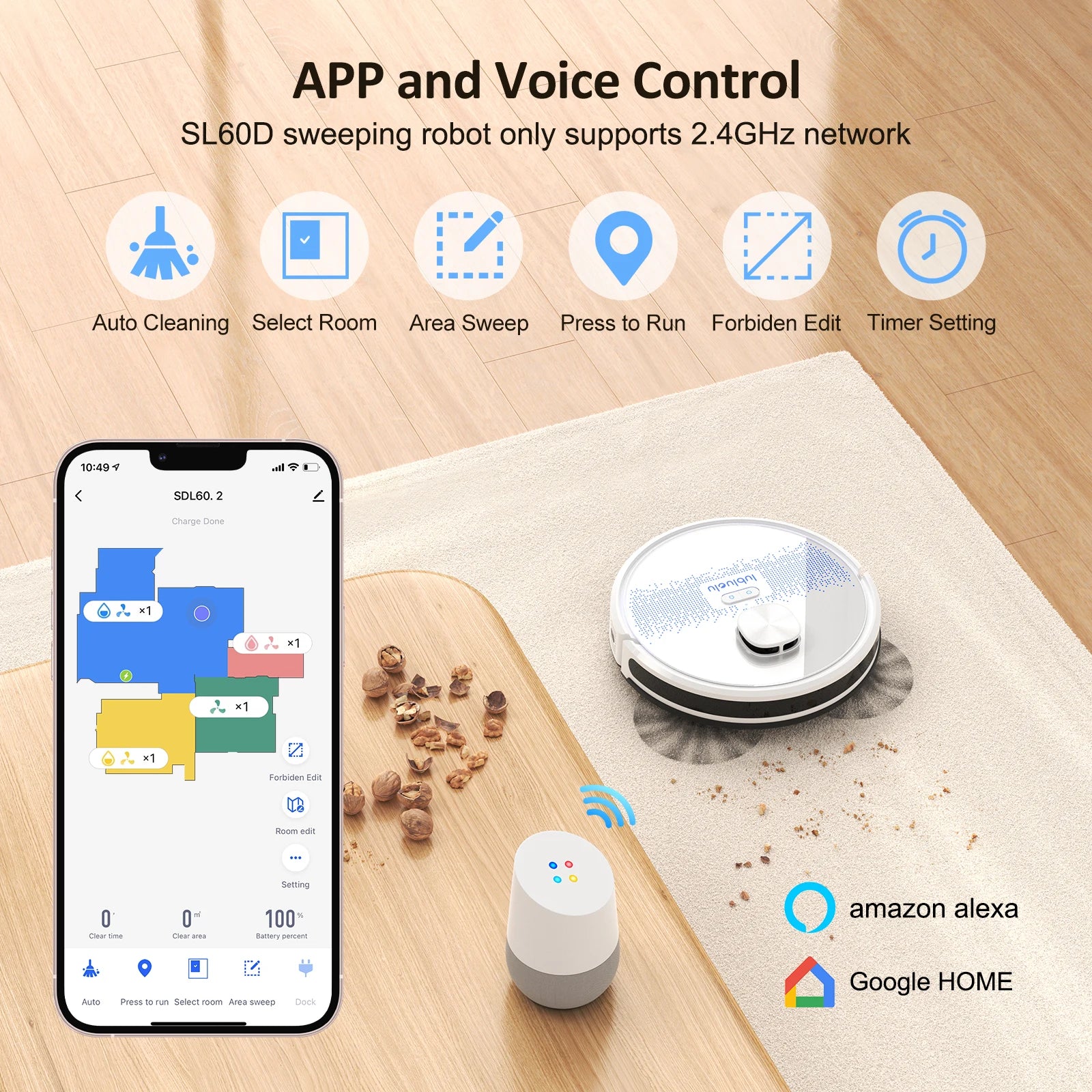 2-in-1 Robot Vacuum and Mop – 4000Pa Suction, Quiet, Multi-Zone Mapping, Smart App Control