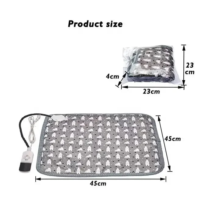 Cordless Gray Pet Heating Mat – Warm Waterproof Pad 45x45cm