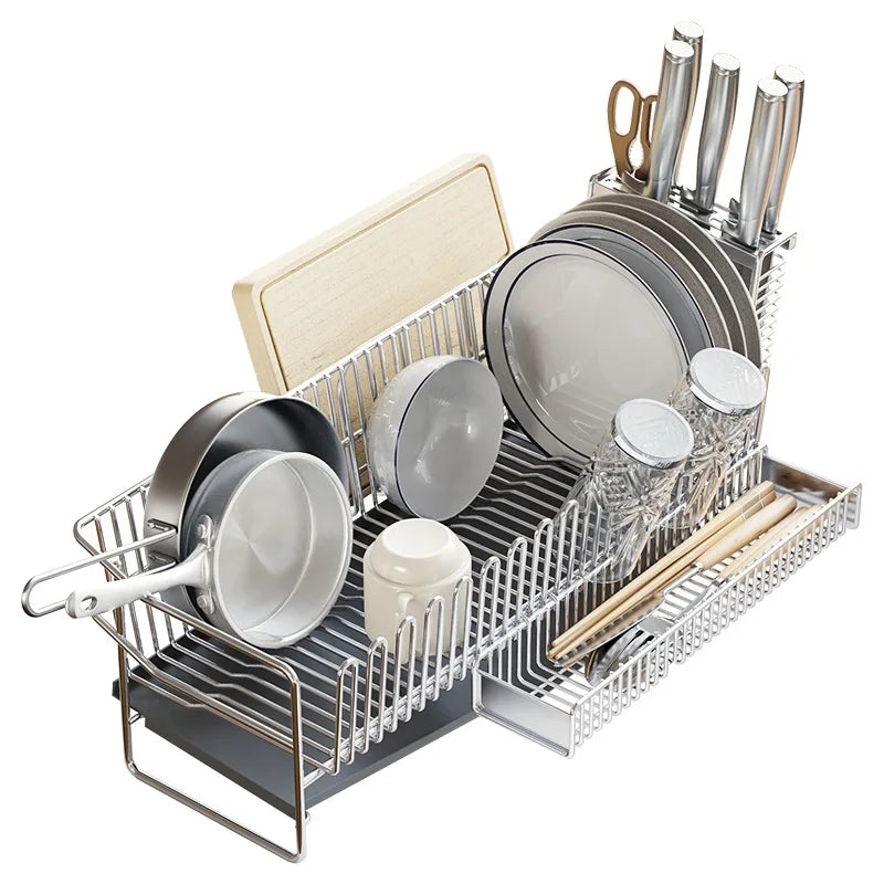 Compact Dish Drying Rack with Tray for Kitchen Organization