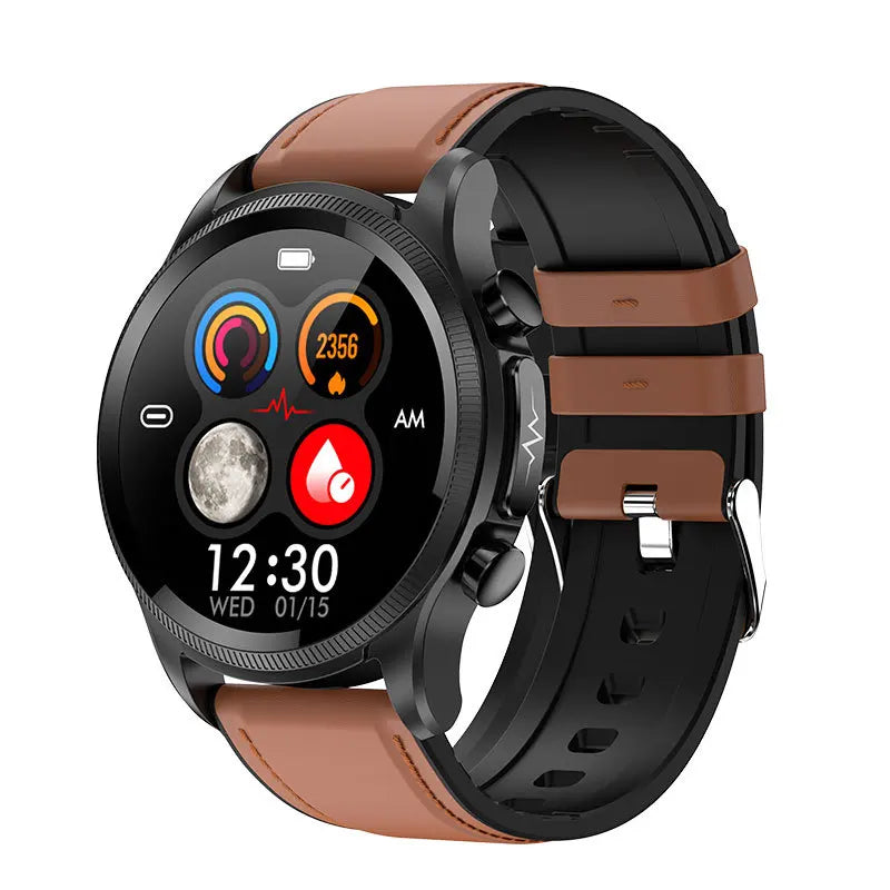 Fitness Smartwatch ECG Blood Pressure Heart Rate Brown Skin Strap