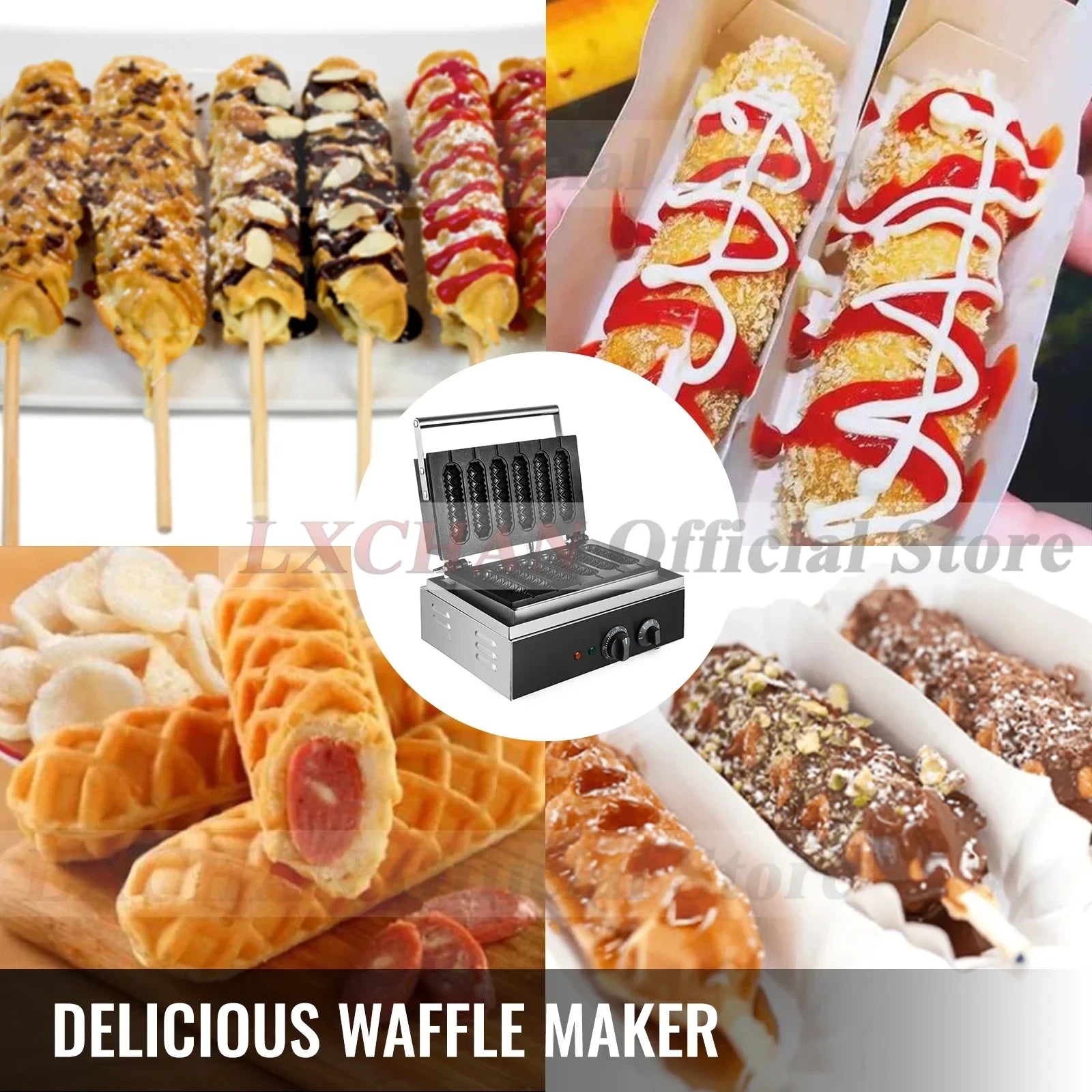 6PCS Electric Waffle & Sausage Maker – Non-Stick Hot Dog & Muffin Grill for Home Use