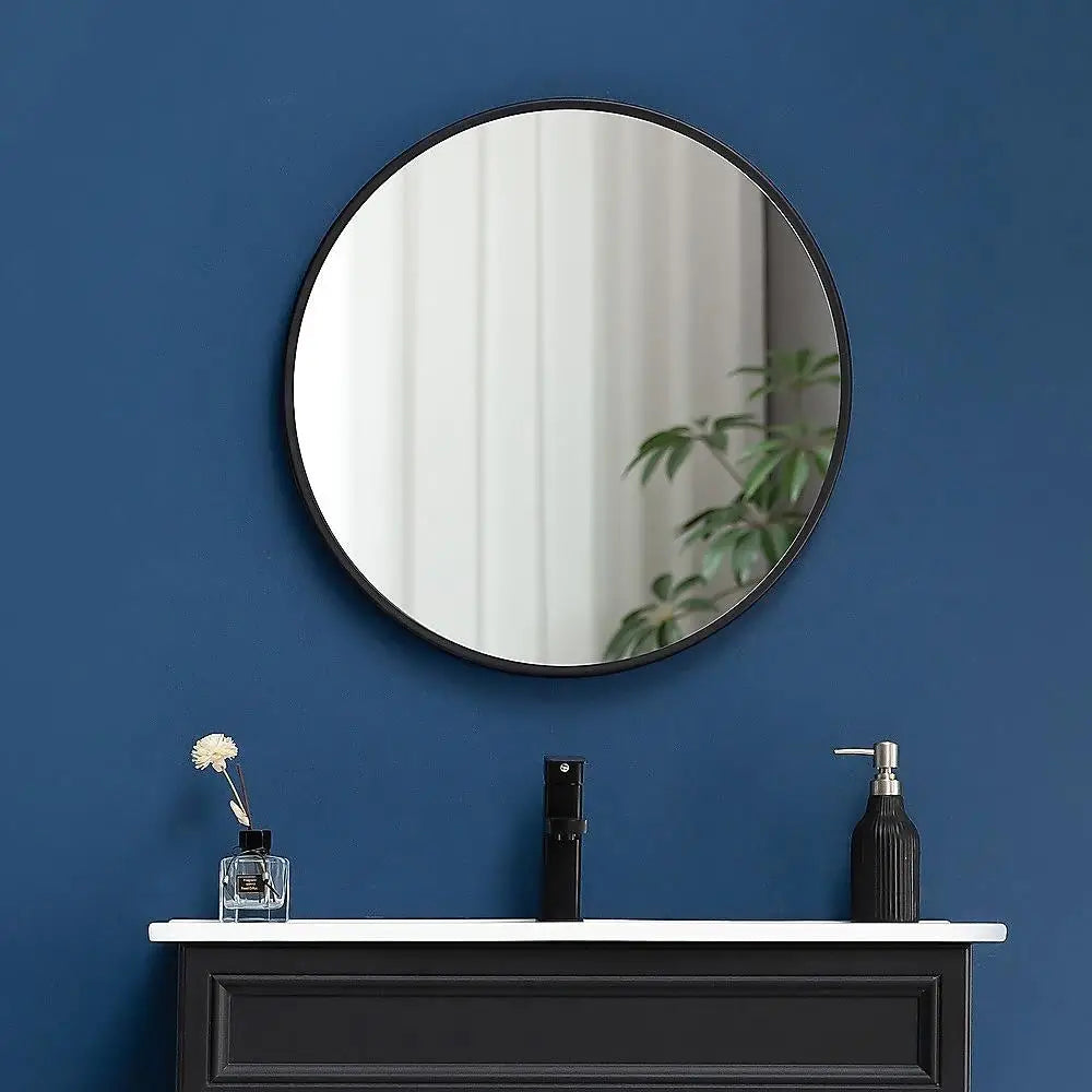 70cm Round Wall Mirror with Black Frame – Modern Bathroom & Makeup Design