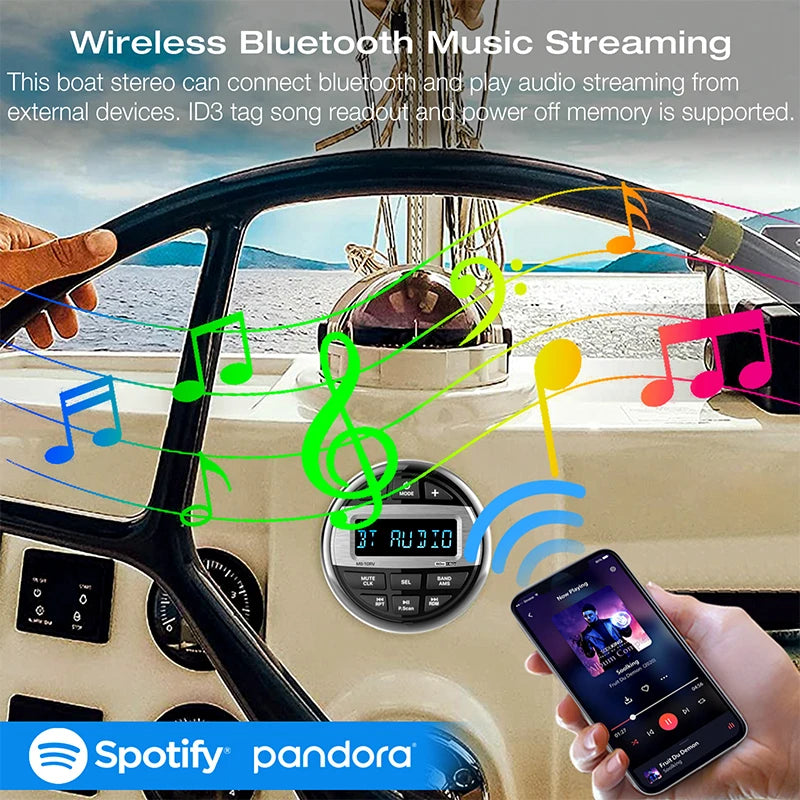 Waterproof Marine Bluetooth Stereo System for Boats, RVs & Outdoor Use