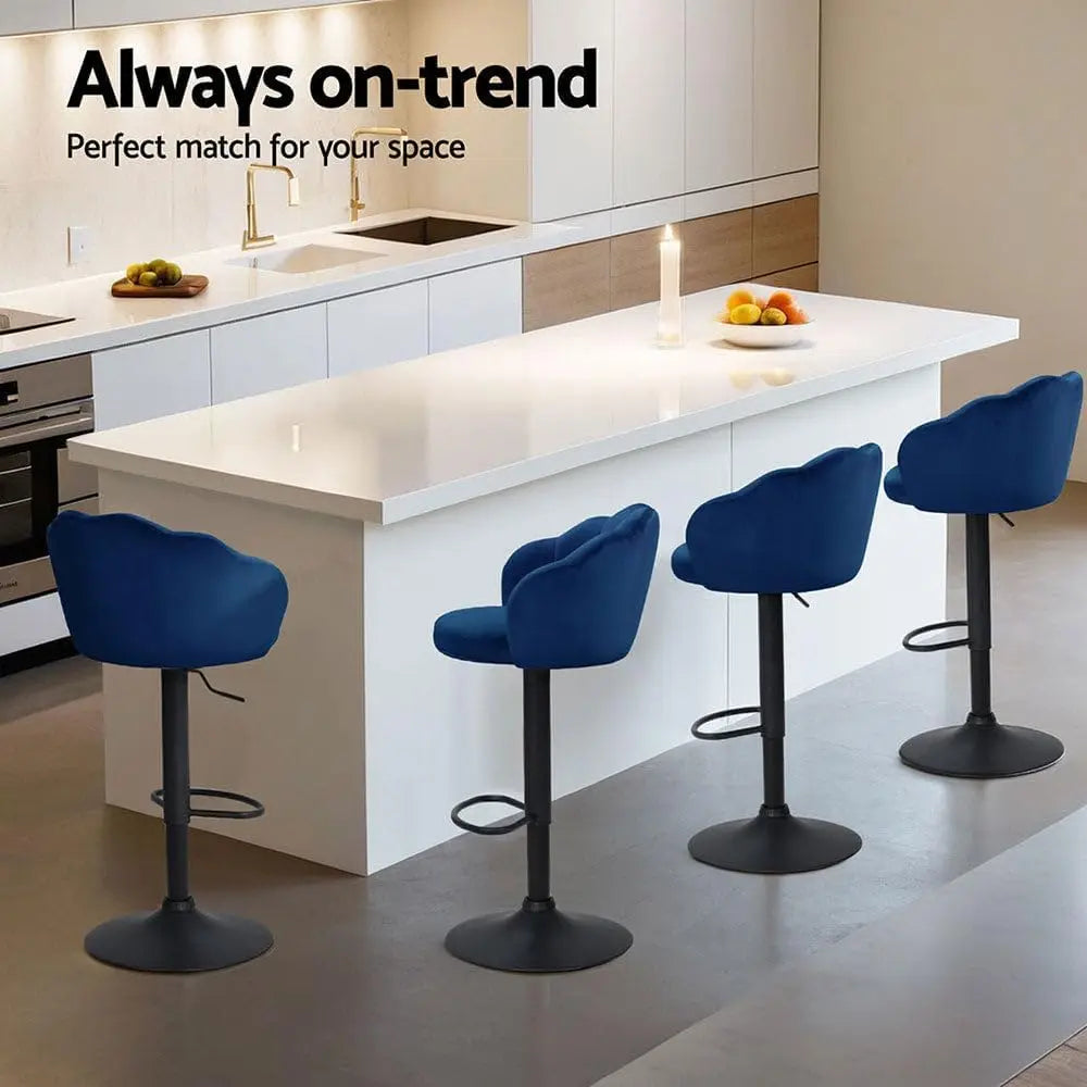 Adjustable Height Velvet Kitchen Bar Stools with 360° Swivel (4 Pack)