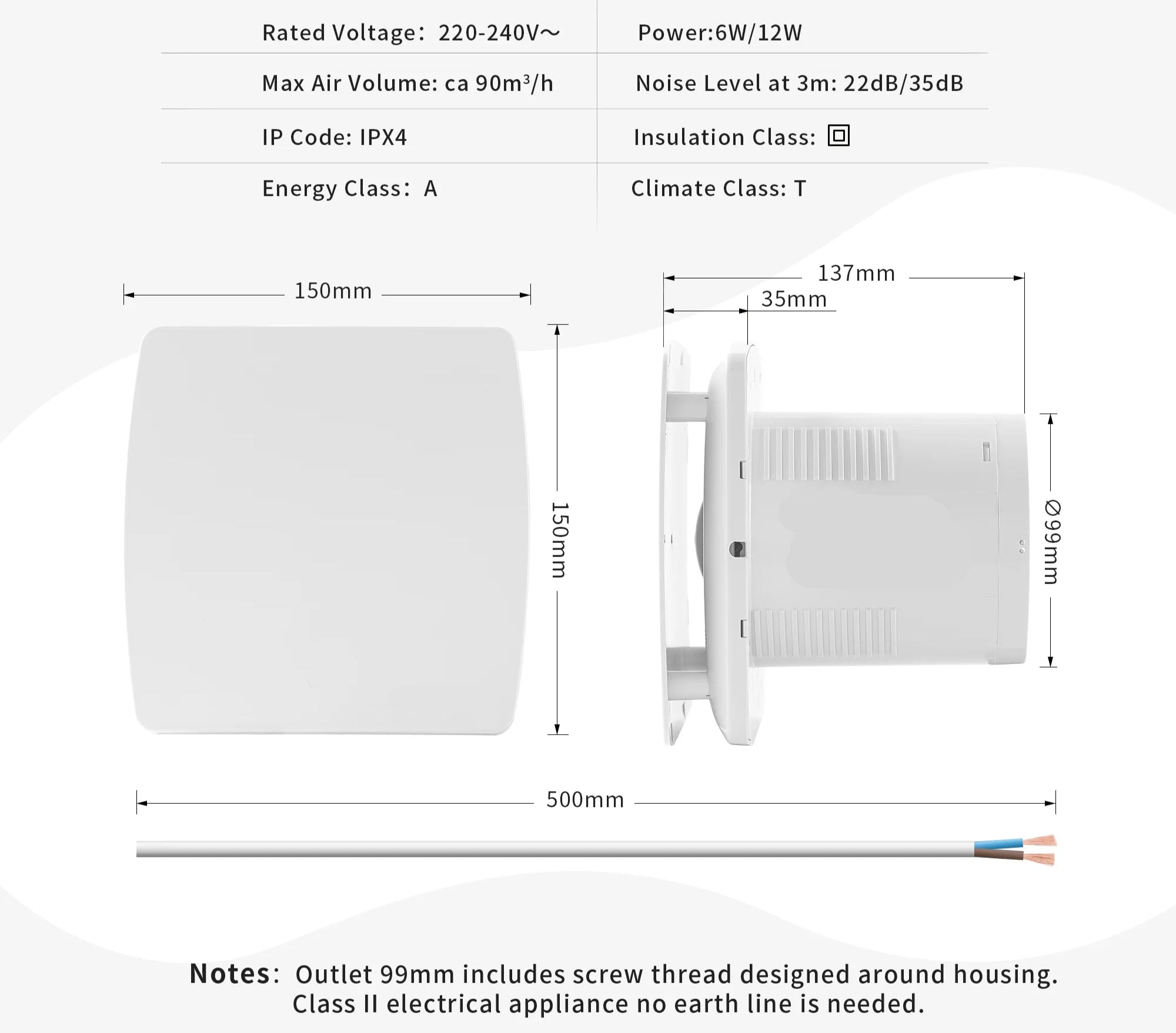 WiFi Smart Bathroom Exhaust Fan with Motion & Humidity Sensor – Quiet Operation, 100mm (220–240V)