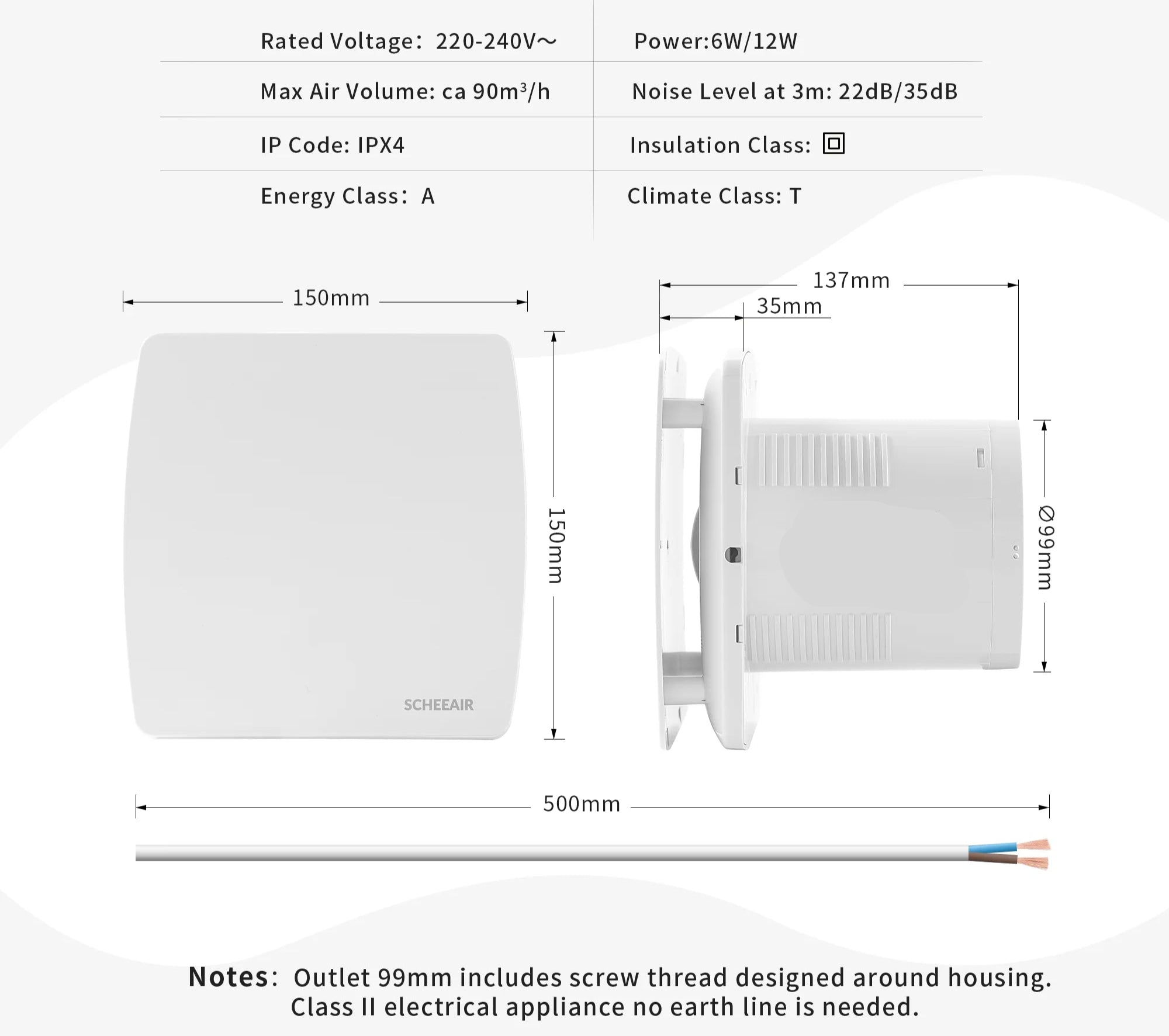 100mm Smart Bathroom Exhaust Fan with Wi-Fi, Humidity & Motion Sensors – 220–240V