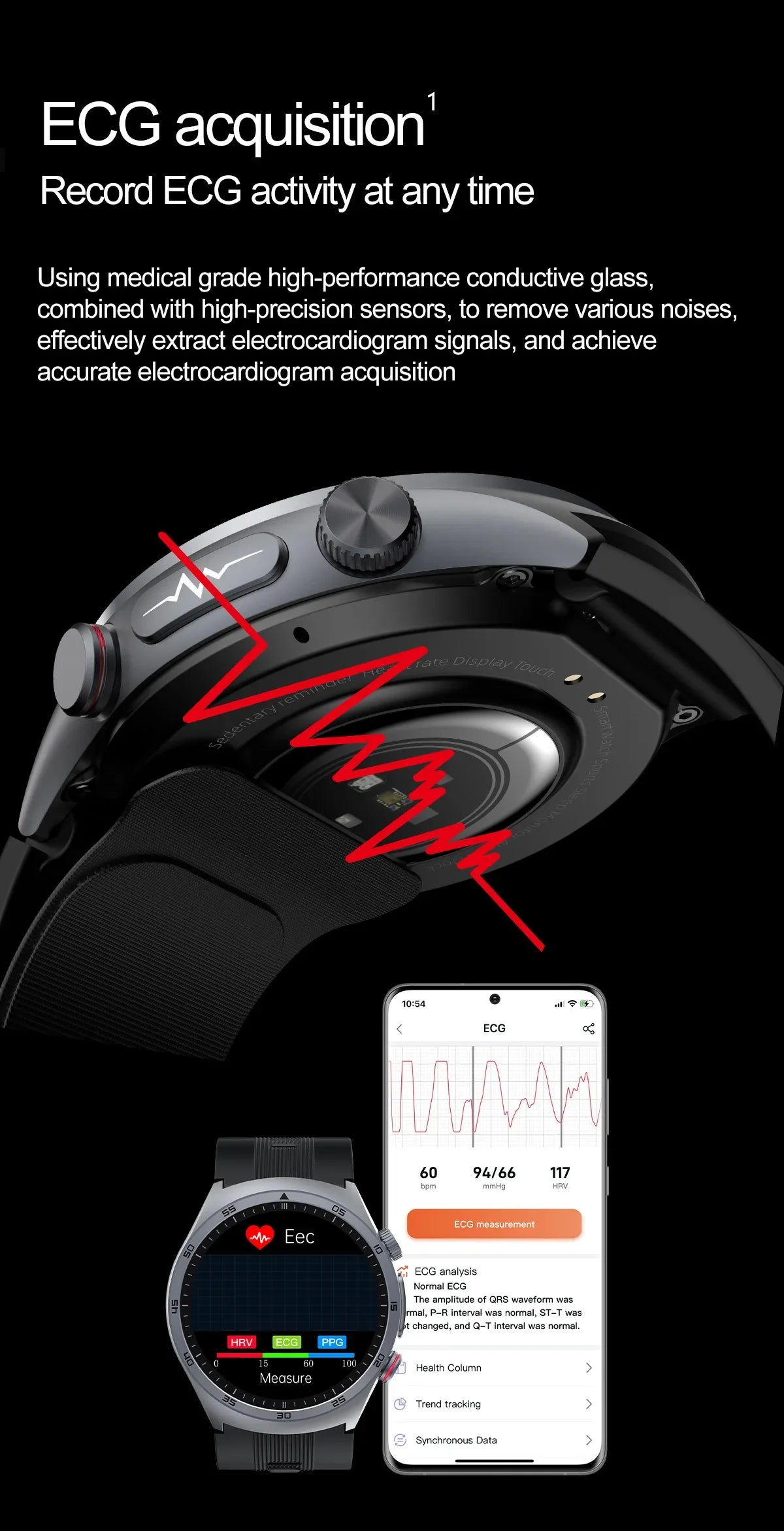 Red Smartwatch with Medical-Grade ECG & Fitness Tracker