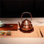 1.5L Copper Tea Kettle with Whistling Spout & PU Leather Handle – Gas, Induction, Electric