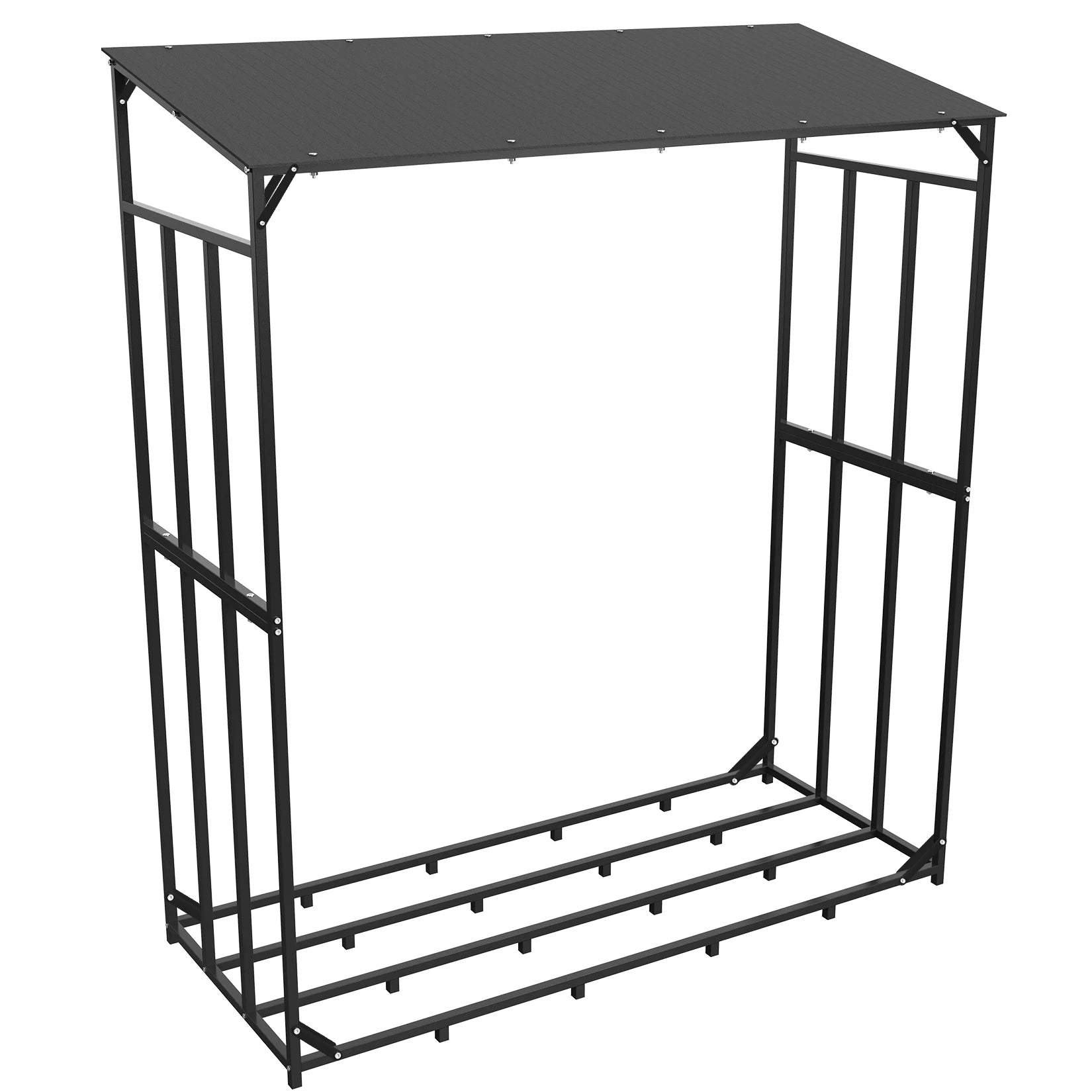 Heavy Duty Metal Firewood Rack with Cover Outdoor 300kg Log Storage Stand