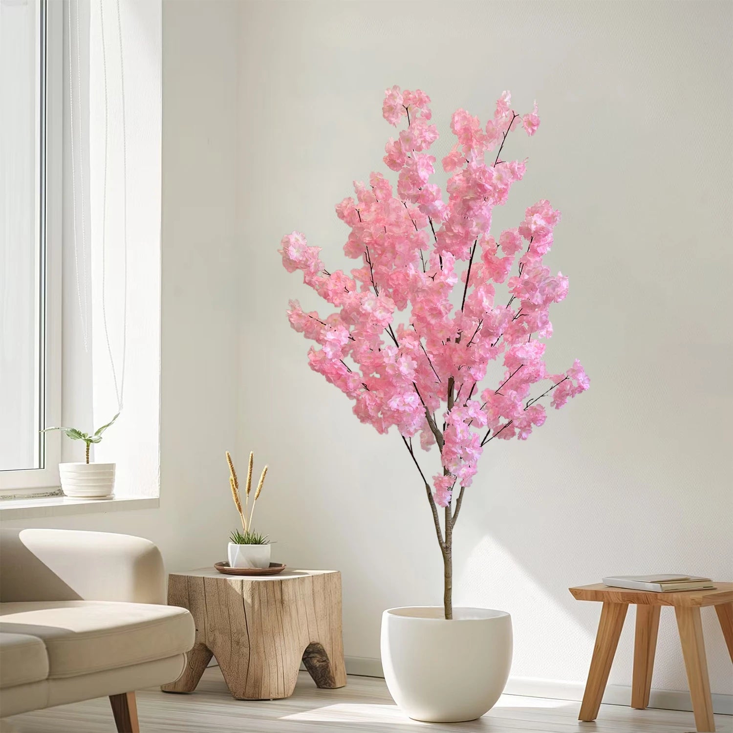 100CM Artificial Pink Cherry Blossom Tree with Realistic Trunk & Silk Blooms – Indoor Décor for Home, Office & Weddings