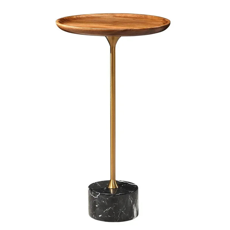 Compact Marble Top Side Table with Wooden Frame – Elegant Accent for Lounge or Bedroom