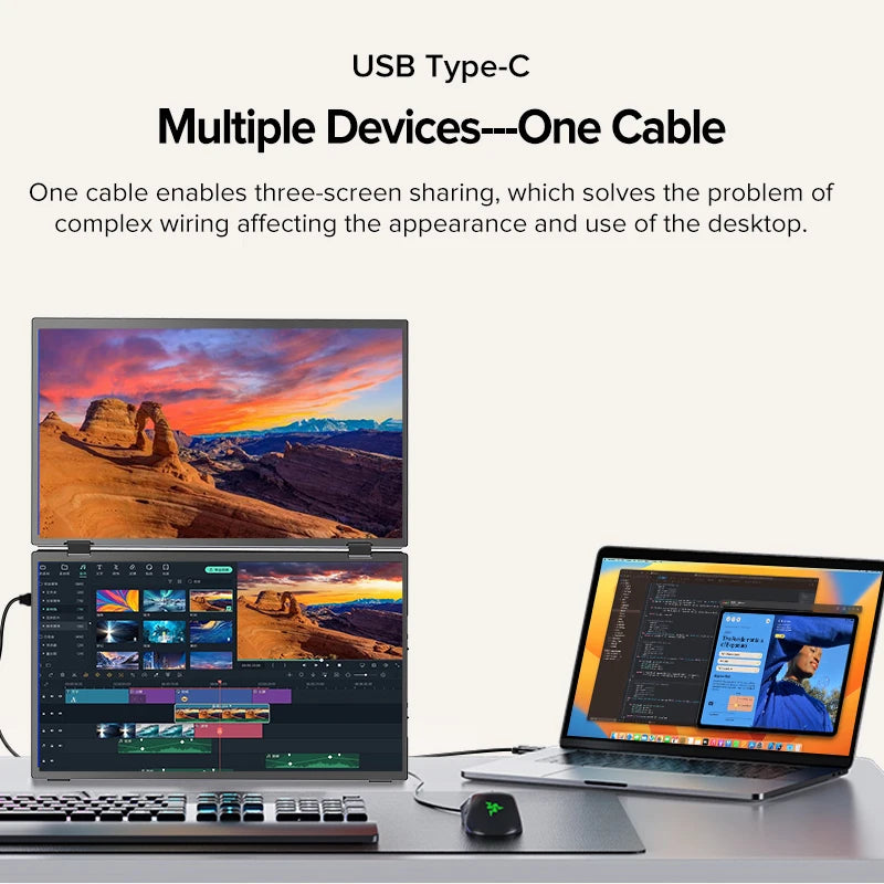 15.6" Folding Dual Portable USB-C Monitor – IPS Full HD Display with Stand & HDMI Support