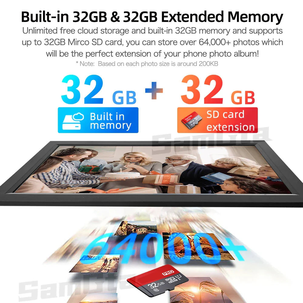 Smart 15.6" Digital Picture Frame 32GB HD Display - White