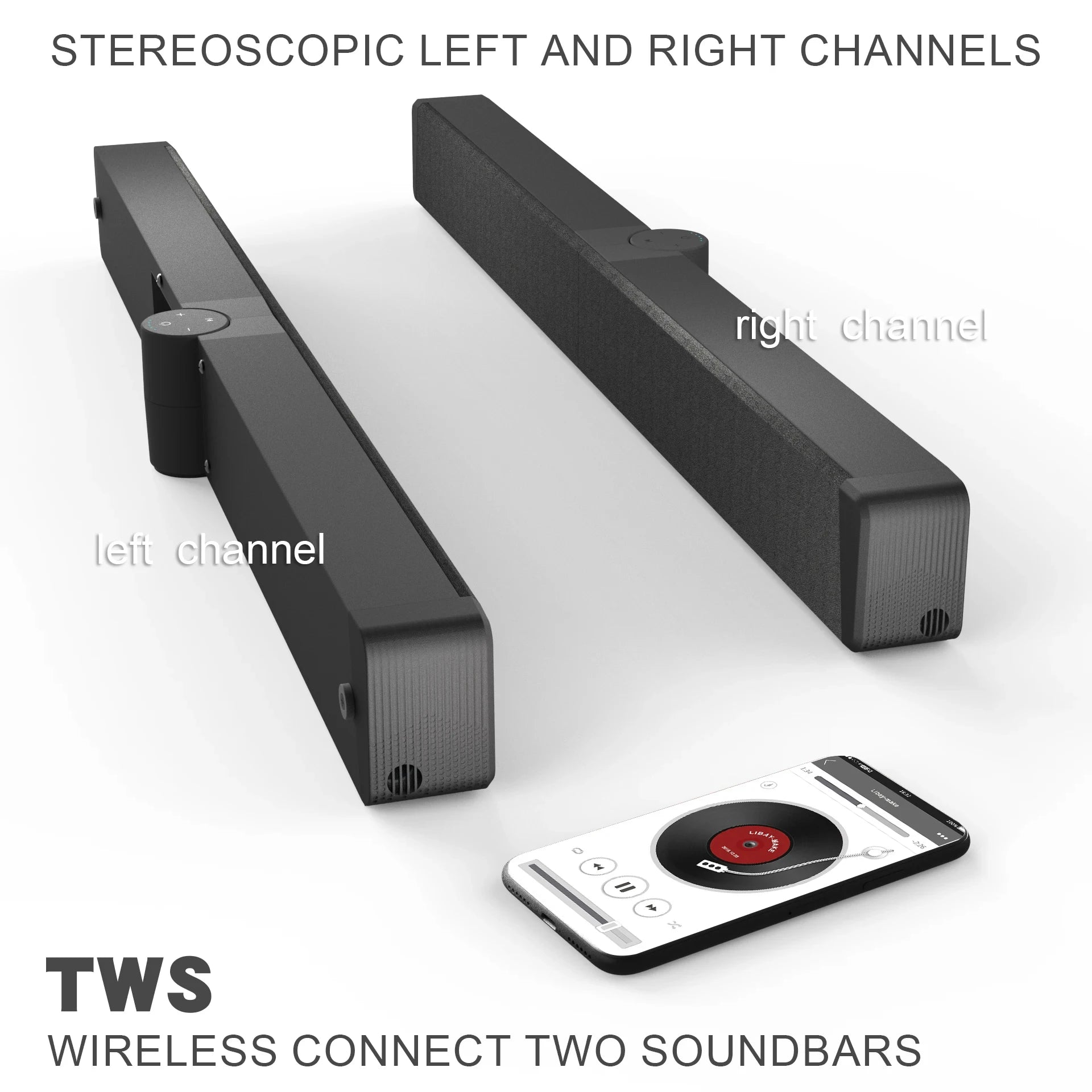 Wireless Home Theatre Sound Bar Bluetooth 5.1, 3D Stereo, FM Radio, TF/USB/AUX/RCA, Remote Control