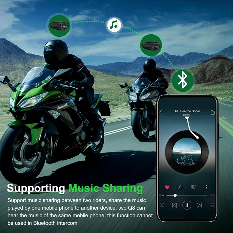 2-Pack Bluetooth Motorcycle Intercom Set with Music Sharing
