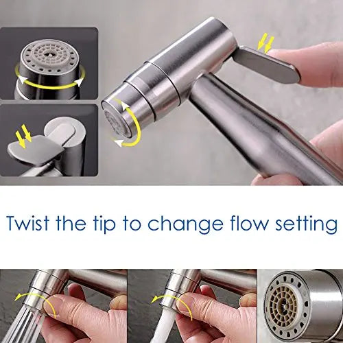 2-in-1 Handheld Toilet Bidet Spray Set with Stainless Steel Hose & Holder