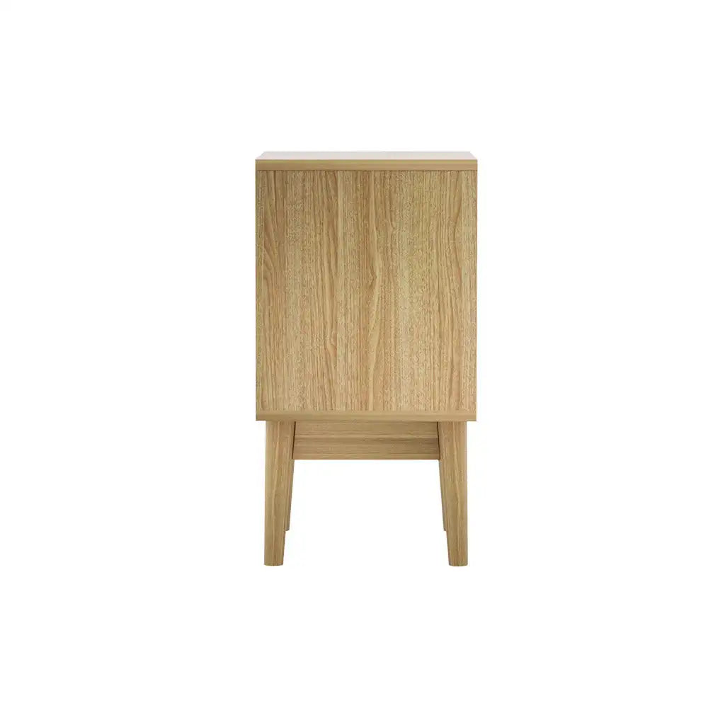 1. 2-Drawer Rattan Bedside Table with Open Shelf & Solid Wood Legs – 54cm Height