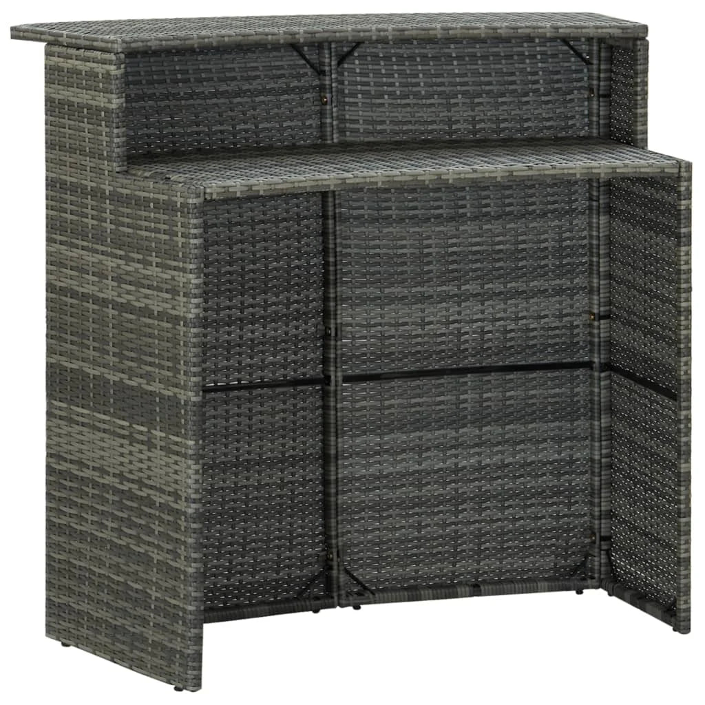 120cm Grey Rattan Outdoor Bar Table with Powder-Coated Steel Frame & Shelf