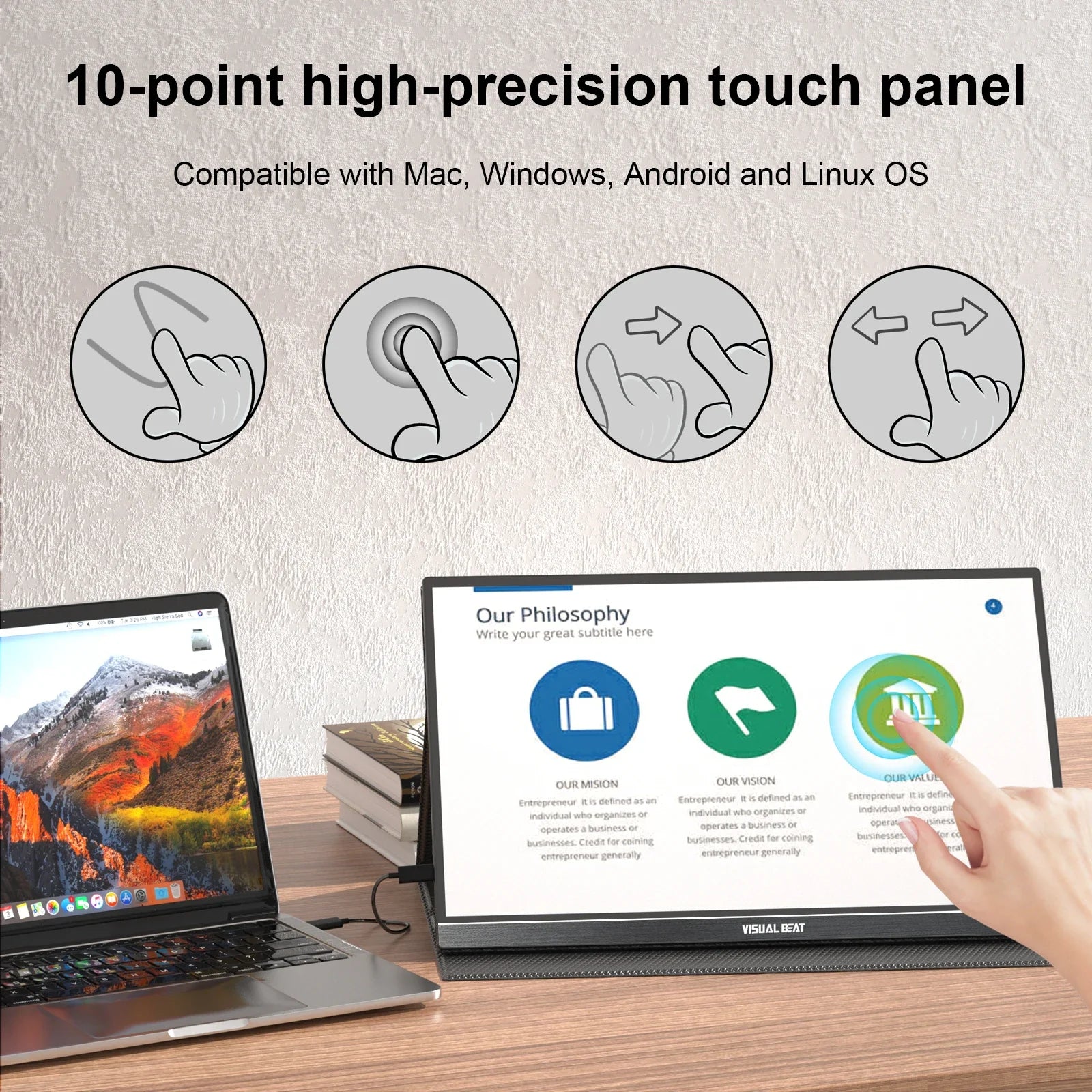 15.6" Portable Touchscreen Monitor 1080P FHD HDR