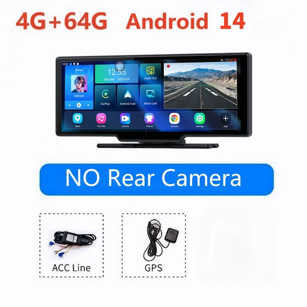 10.26" Touchscreen Car Mirror Dash Camera with Dual Lens, WiFi & Bluetooth
