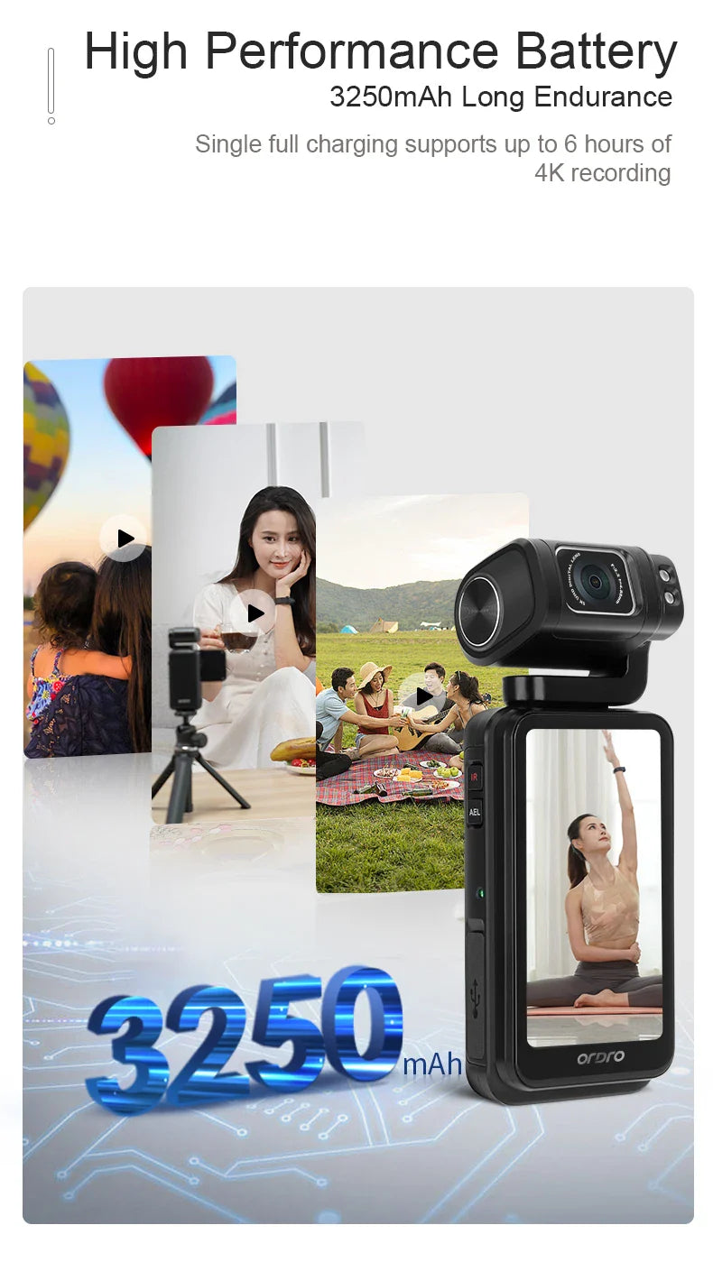 Rechargeable 5K Travel Vlogging Camera with Big LCD Display
