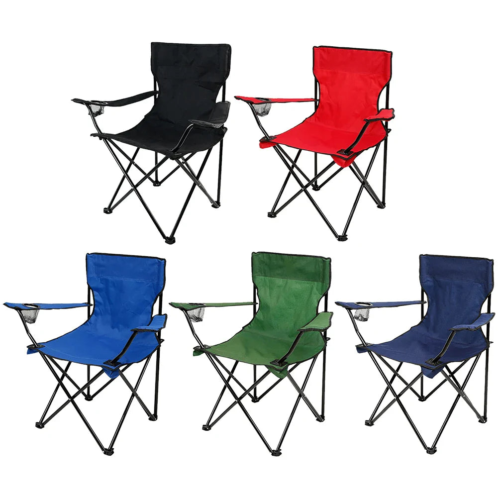Portable Folding Camping Chair with Armrest & Carry Bag – Blue