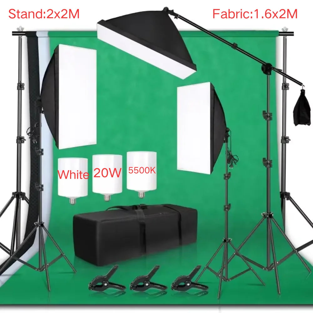 Portable 2m Photography Lighting Kit with Backdrop Stand