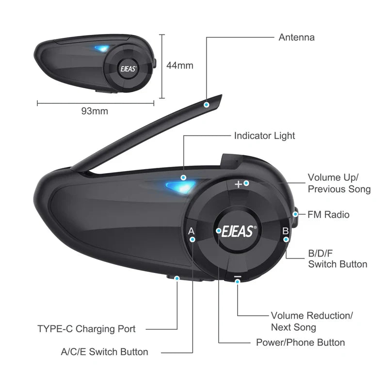 2-Piece Waterproof Helmet Intercom Set with Type-C