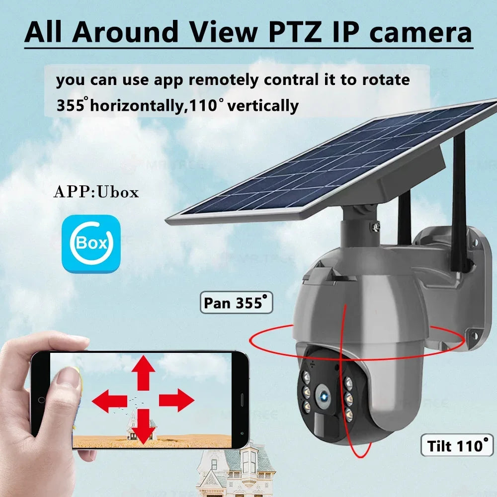 4G LTE Outdoor Solar Security Camera 5MP HD PTZ Wireless with 360° View & Night Vision