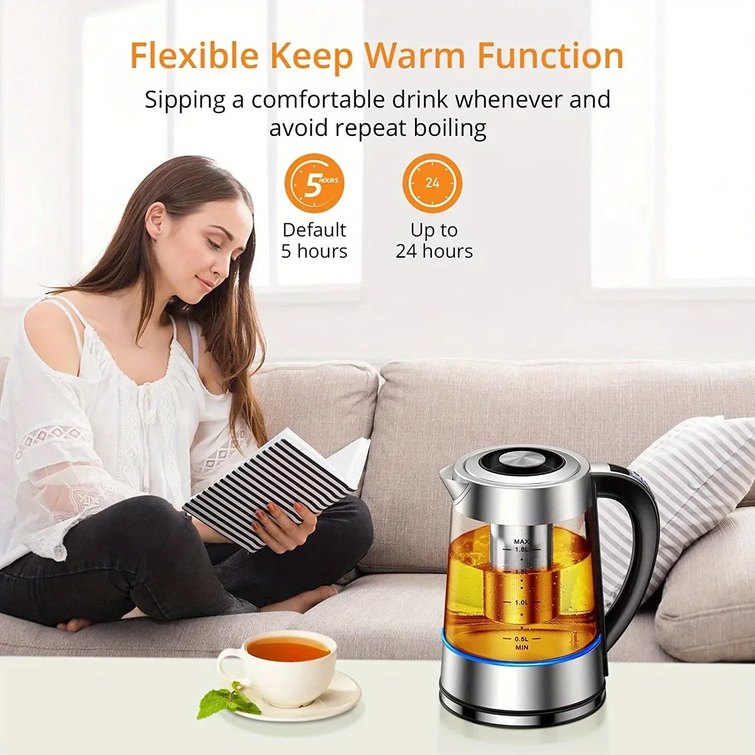 1.8L Electric Kettle with 12 Temps and 24H Keep Warm