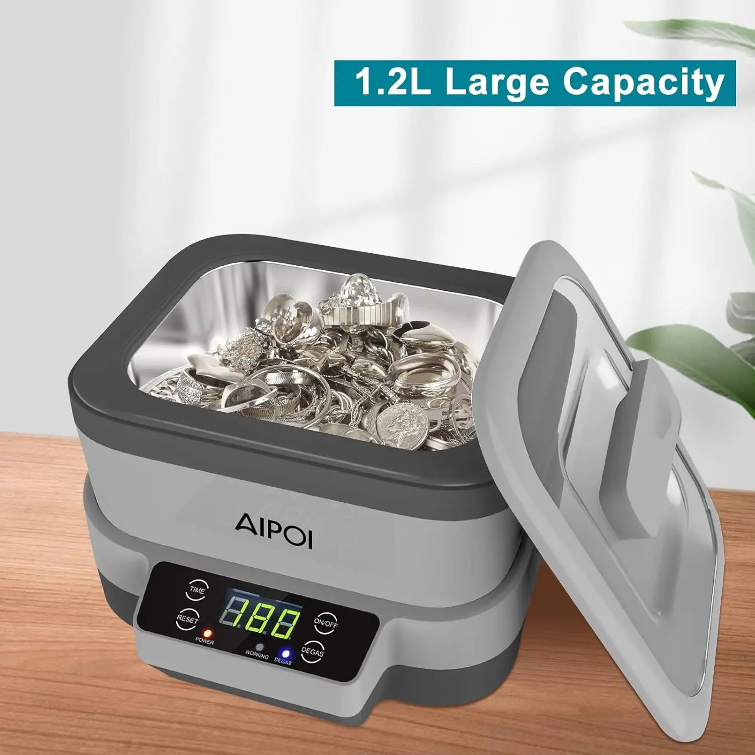 Portable Ultrasonic Cleaner 1.2L 70W with Timer & Degas for Jewelry, Glasses & Accessories