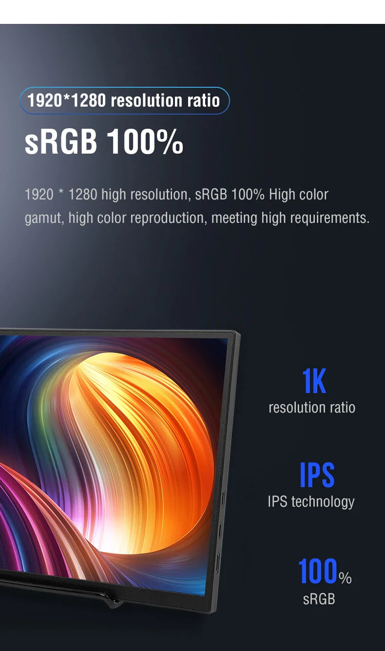 10.5-Inch Portable Monitor 1280P HDR Display for Laptop or Console