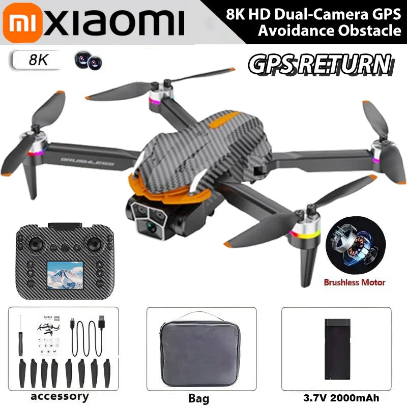 Folding Brushless Drone with Triple 8K Camera, Obstacle Avoidance, Black