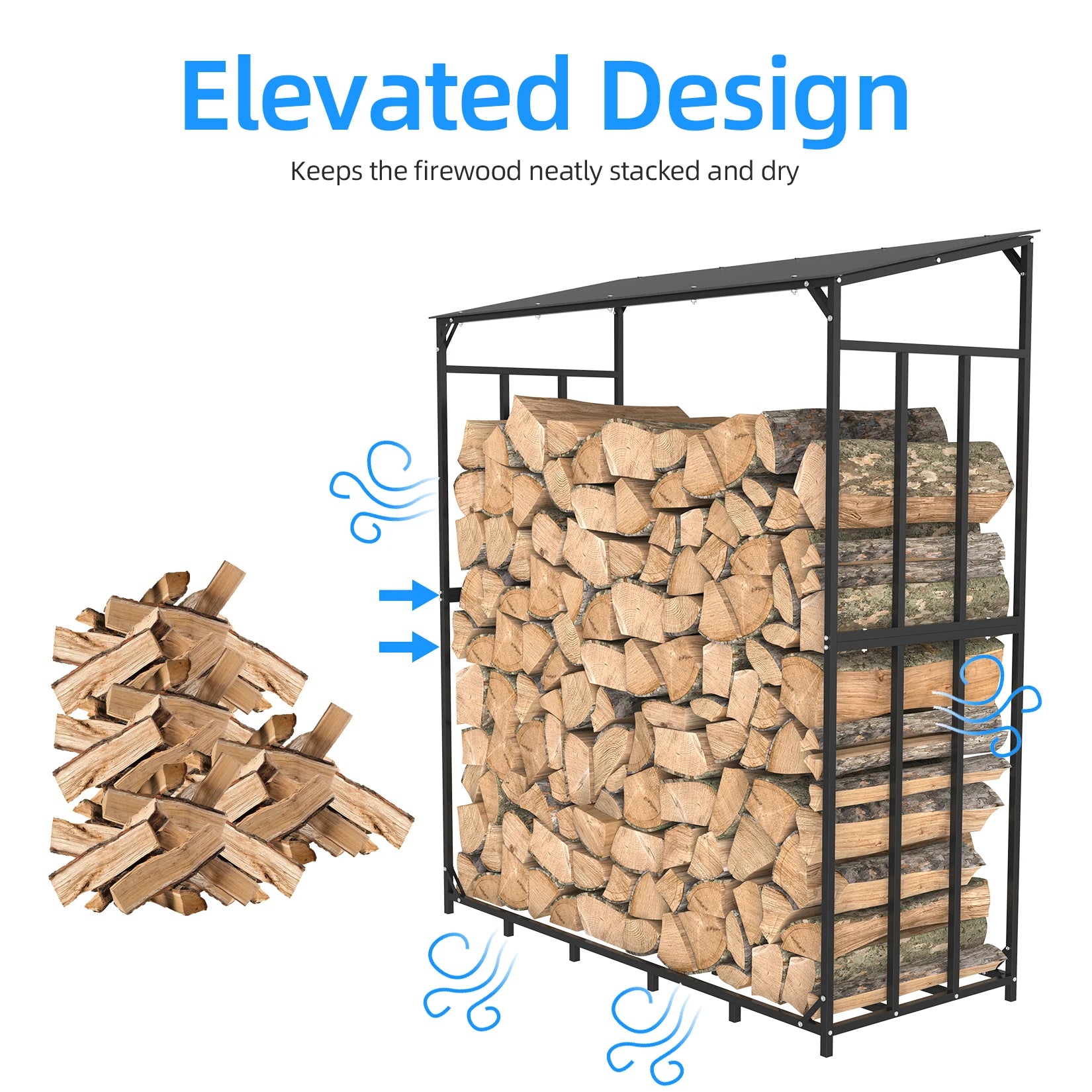 Heavy Duty Metal Firewood Rack with Cover Outdoor 300kg Log Storage Stand